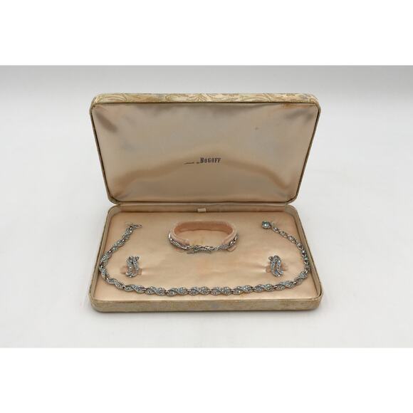 Vintage BOGOFF Silver Tone Crystal Necklace Bracelet Earring Set in Original Box - Picture 1 of 10